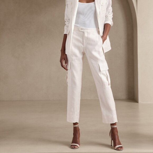 Banana‎ Republic Heritage Expedition Linen Cargo Pants Ankle Ivory Size 2 - Picture 1 of 8